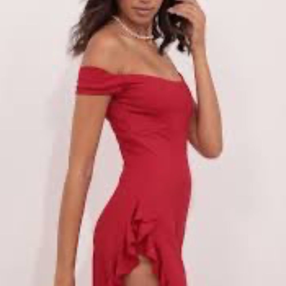 Lucy In The Sky Off‎ Shoulder Frill Dress Red Sz XS